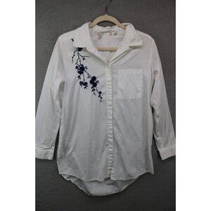 Soft Surroundings Long Sleeve Embroidered Cotton Button Up-PM-New without Tags